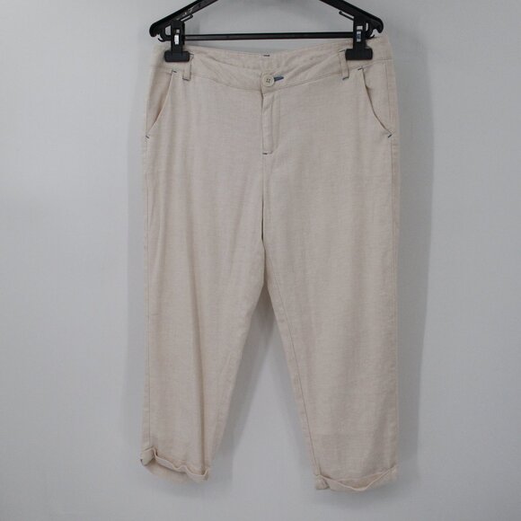 Alexander McQueen Pants Womens 42 Cropped Capri linen cuffed Mid Rise Cream - Picture 1 of 13
